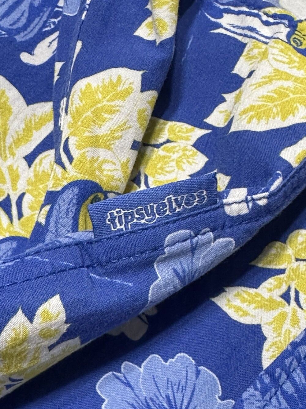 Tipsy Elves Men's L Blue Toucan Floral Hawaiian Shirt Button Up - Picture 5 of 7